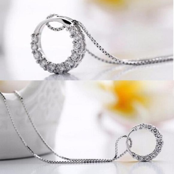 NEW 925 Sterling Silver Diamond Circle Necklace Q - Picture 3 of 8